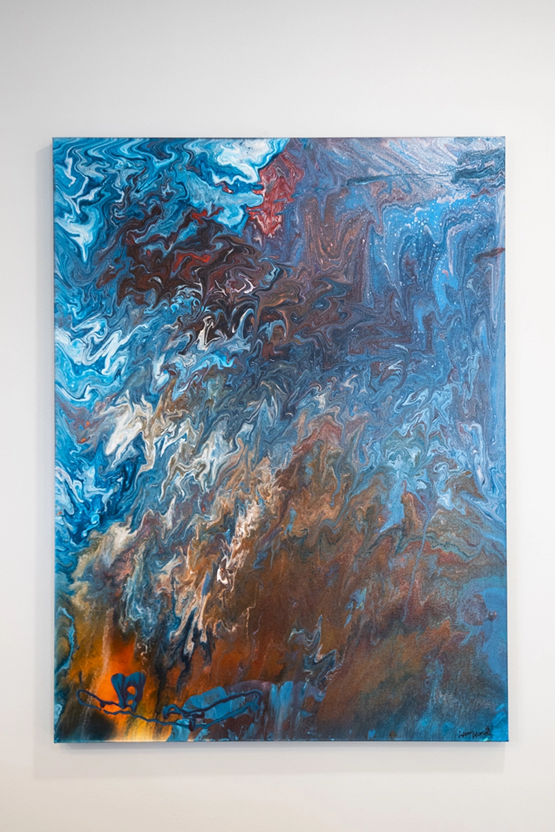 Abstract in blue, red and orange by Dr. Ahmed