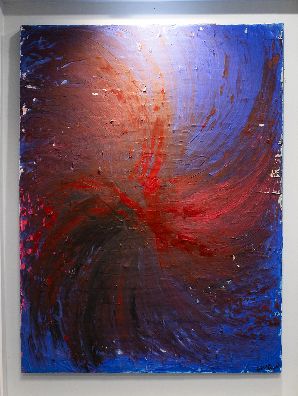 Abstract red and blue painting by Dr. Ahmed