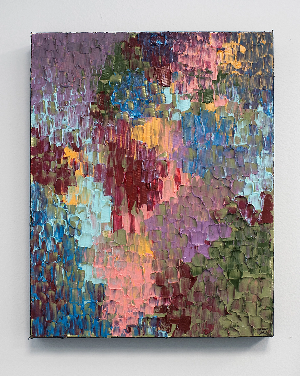 Multi-colored splatter on textured canvas by Dr. Ahmed